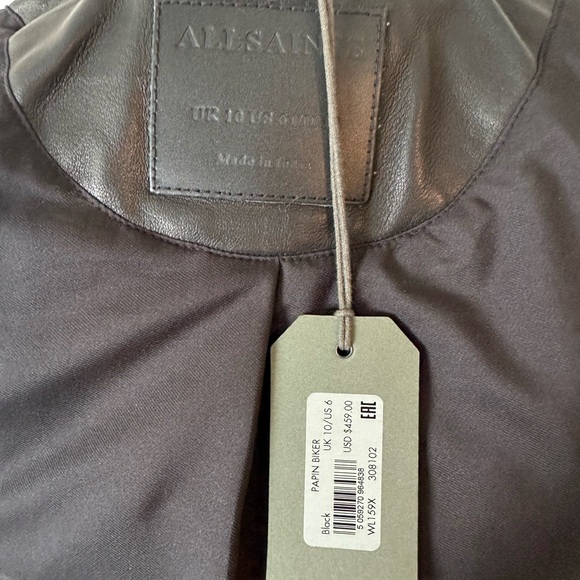 NWT AllSaints Black Genuine Lamb Leather Papin Biker Moto Jacket Size 6 - Picture 6 of 7